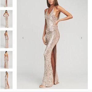 Retrofete Sequin High-Slit Maxi Gown Thigh Slit Party Crochet Dress Low Cut